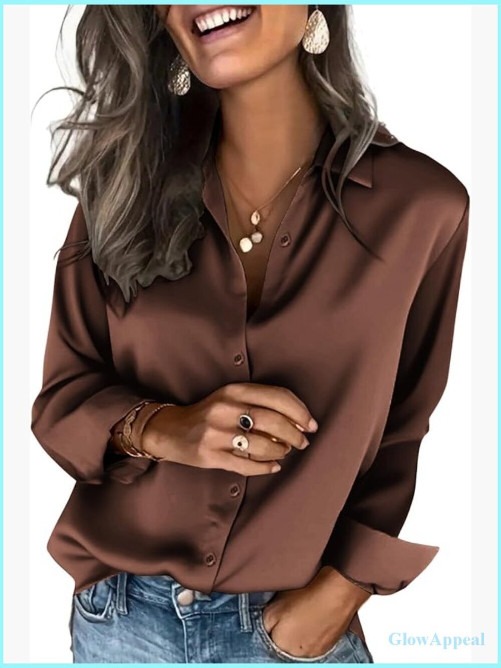 Satin Button Down Shirt Long Sleeve Blouse Business Casual